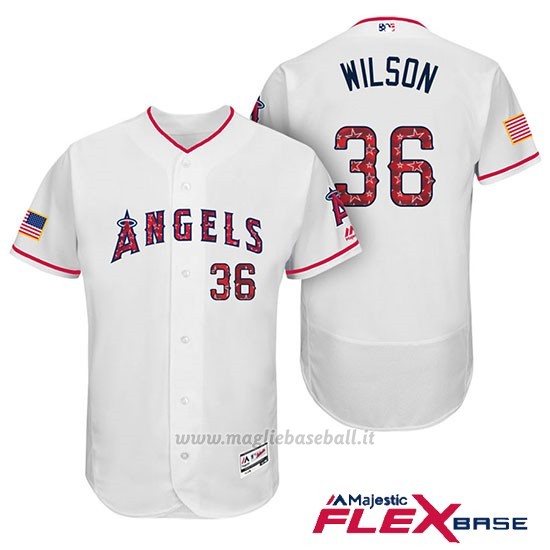 Maglia Baseball Uomo Los Angeles Angels 2017 Estrellas y Rayas C.j. Wilson Bianco Flex Base